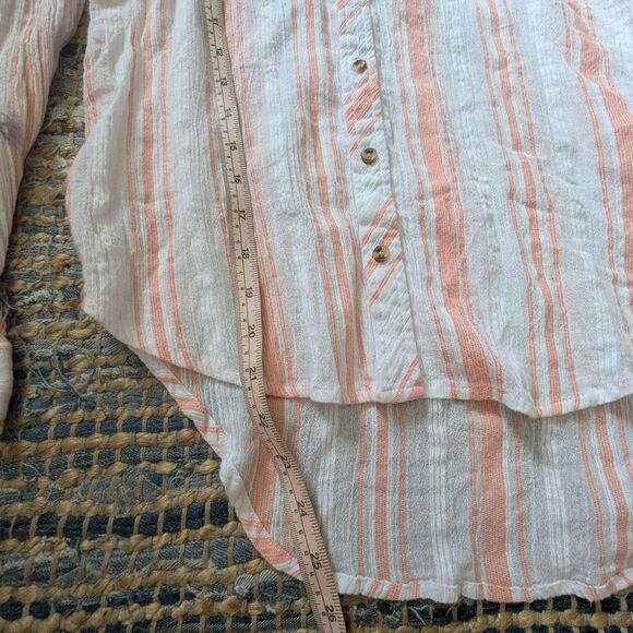 Forever 21 Striped Crinkle Button Down Shirt S Pink White L/S Lightweight Gauze - Picture 4 of 6